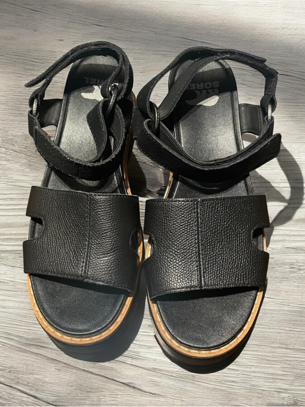 Sorel Black Platform Sandals
